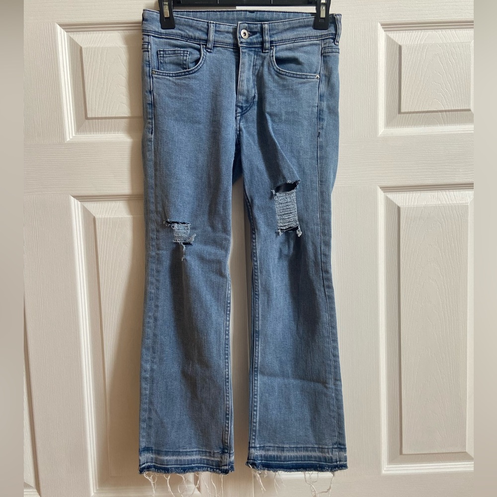 Bootleg Distressed Blue Jeans